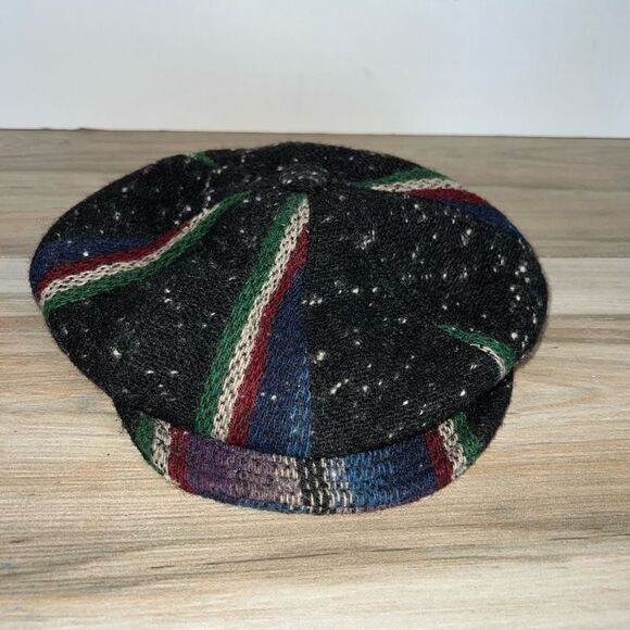 New York Hat co. Wool Tweed Spitfire Cap Beanie Striped Gray Newsboy USA Made